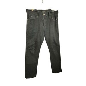 Guess Lincoln Slim Straight Black Jeans W36/L30 W/Guess Triangle Stretch Aged